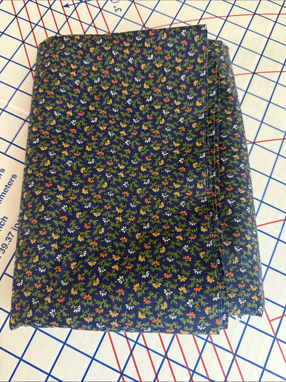 Vintage Navy Ditsy Floral Cotton Fabric Tiny Calico Flowers 2 Yards x 44